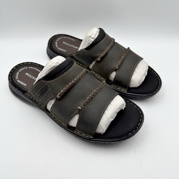 Rockport Mens Darwyn Slide Sandal US 8M EU 41 Brown Leather NIB - Picture 5 of 11